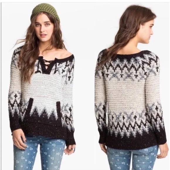 Free People Love Bug Lace Up Nordic Sweater - Picture 1 of 15
